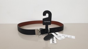 LARGE QUANTITY OF BRAND NEW TOPMAN BLACK AND BROWN REVERSIBLE LEATHER BELTS WITH CHROME BUCKLE