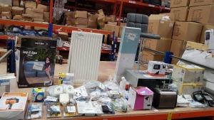 FULL BAY CONTAINING LARGE QUANTITY ASSORTED RETURNS LOT CONTAINING RADIATOR, BAR STOOL, KITCHEN APPLIANCES, BLYSS, LOCKS ETC