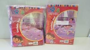 48 X BRAND NEW BOXED DORA THE EXPLORER CURTAIN SET (170CM X 137CM) WITH TIE BACKS. - IN 4 BOXES