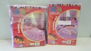48 X BRAND NEW BOXED DORA THE EXPLORER CURTAIN SET (170CM X 137CM) WITH TIE BACKS. - IN 4 BOXES