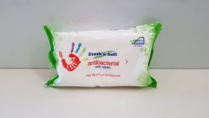 240 X BRAND NEW FRESH'N SOFT ANTIBACTERIAL WET WIPES (DERMATOLOGICALLY TESTED - NO PARABEN) - IN 10 BOXES