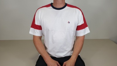 10 X BRAND NEW TOPMAN WHITE RED AND BLUE T-SHIRTS SIZE LARGE