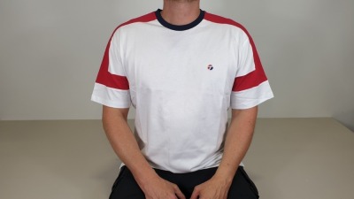 10 X BRAND NEW TOPMAN WHITE RED AND BLUE T-SHIRTS SIZE LARGE