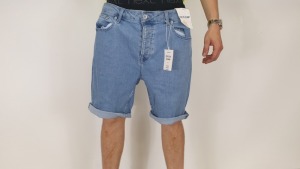 9 X BRAND NEW TOPMAN BLUE DENIM STRETCH SKINNY SHORTS IN SIZE W 38