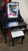 1 X BRAND NEW BOXED ANWBROAD BLACK DRESSING TABLE WITH 2 SETTING LIGHT UP MIRROR AND CUSHIONED STOOL (140 X 80 X 40CM) - IN ONE BOX