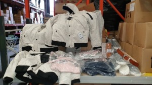 BRAND NEW MIXED CLOTHING LOT CONTAINING PEACOCKS CREAM COATS, NEXT 3 PACK OF VESTS IN VARIOUS