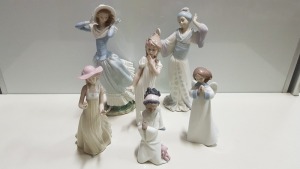 6 PIECE ASSORTED LLADRO PORCELAIN FIGURE LOT.