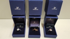 3 X BRAND NEW ASSORTED SWAROVSKI RINGS.