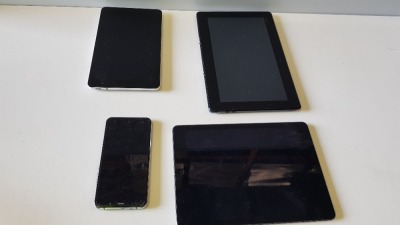 4 PIECE SPARES LOT CONTAINING 1 X APPLE IPAD AIR TABLET 1 X ASUS T100T 10 TABLET 1 X DELL TABLET 1 X HAMMER S SMARTPHONE (PLEASE NOTE ALL FOR SPARES)