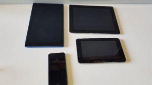 4 PIECE SPARES LOT CONTAINING 1 X APPLE IPAD TABLET 1 X HP SLATE TABLET 1 X NOKIA SMARTPHONE 1 X AMAZON 10 TABLET (PLEASE NOTE ALL FOR SPARES)