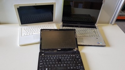 3 PIECE SPARES LOT CONTAINING 1 X DELL XPS LAPTOP 1 X APPLE MACBOOK 1 X ACER LAPTOP (PLEASE NOTE ALL FOR SPARES)
