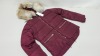 10 X BRAND NEW TOPSHOP BURGUNDY FAUX FUR HOODED COATS UK SIZE 10 RRP £65.00 (TOTAL RRP £650.00)