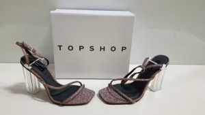 17 X BRAND NEW TOPSHOP ROCKET MULTI GLASS STYLED HEELED SHOES UK SIZE 5, 7 AND 8 RRP £46.00 (TOTAL RRP £782.00)