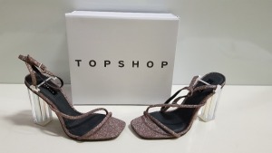 17 X BRAND NEW TOPSHOP ROCKET MULTI GLASS STYLED HEELED SHOES UK SIZE 4 AND 5 RRP £46.00 (TOTAL RRP £782.00)