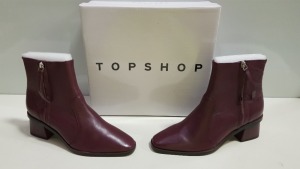 15 X BRAND NEW TOPSHOP MARGOT BURGENDY HEELED ZIP UP ANKLE BOOTS UK SIZE 7 RRP £59.00 (TOTAL RRP £885.00)