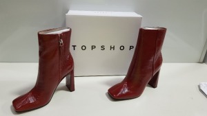 10 X BRAND NEW TOPSHOP HALIA TAN HEELED ZIP UP LEATHER ANKLE BOOTS UK SIZE 5 AND 6 RRP £79.00 (TOTAL RRP £790.00)