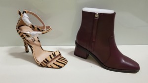 12 PIECE MIXED TOPSHOP SHOE LOT CONTAINING 7 X MARGOT BURGUNDY HEELED ZIP UP ANKLE BOOTS SIZE 4 RRP £59.00 AND 5 X RELISH ANIMAL PRINT HIGH HEELS SIZE 2 AND 3 RRP £46.00