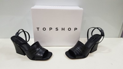 9 X BRAND NEW BOXED TOPSHOP SAFFRON BLACK HEELS (8 X SIZE UK 5 AND 1 X UK 6) RRP £46.00 (TOTAL £414.00)