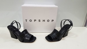 9 X BRAND NEW BOXED TOPSHOP SAFFRON BLACK HEELS (5 X UK SIZE 6 AND 4 X UK 5) RRP £46.00 (TOTAL £414.00)