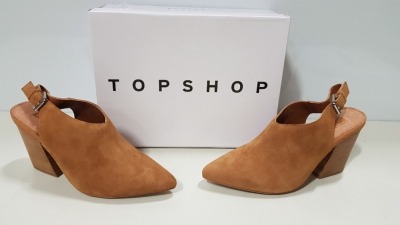 15 X BRAND NEW BOXED TOPSHOP GOJI TAN SUEDE HEELED SHOES (SIZE UK 5) RRP £46.00 (TOTAL £690.00)