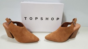 15 X BRAND NEW BOXED TOPSHOP GOJI TAN SUEDE HEELED SHOES (SIZE UK 9) RRP £46.00 (TOTAL £690.00)