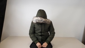 6 X BRAND NEW ONLY AND SONS KHAKI FAUX FUR WINTER COATS WITH DETACHABLE HOOD IN VARIOUS SIZES