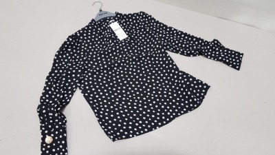 12 X BRAND NEW DOROTHY PERKINS PETITE BLACK AND WHITE DOTTED BLOUSE (SIZE UK 8 & 10) RRP £26.00 (TOTAL RRP £312.00)