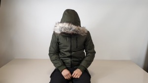 5 X BRAND NEW ONLY AND SONS KHAKI FAUX FUR WINTER COATS WITH DETACHABLE HOOD IN VARIOUS SIZES