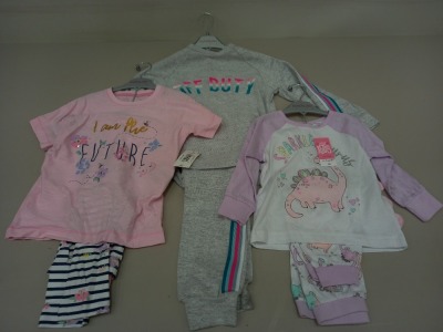 30 PIECE MIXED PYJAMA LOT CONTAINING DINASOUR PYJAMA SETS, COOL KIDS PYJAMA SETS AND GREY OFF DUTY TRACKSUITS IN VARIOUS KIDS SIZES