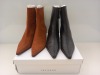 14 X BRAND NEW TOPSHOP BOXED MAILE TAN AND BLACK SUEDE STYLED ZIP UP HEELED ANKLE BOOTS UK SIZE 5 AND 6 RRP £59.00 (TOTAL RRP £826.00)