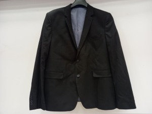 21 X BRAND NEW BURTON MENSWEAR LONDON BLACK SKINNY JACKETS/ BLAZERS IN SIZES 40S, 42R, AND 42L IN 3 TRAYS (NOT INCLUDED)