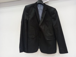 21 X BRAND NEW BURTON MENSWEAR LONDON BLACK SKINNY JACKETS/ BLAZERS IN SIZES 44R AND 46R IN 3 TRAYS (NOT INCLUDED)