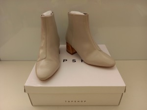12 X BRAND NEW TOPSHOP BIRCH TAUPE ZIP UP HEELED ANKLE BOOTS UK SIZE 4 AND 5 RRP £42.00 (TOTAL RRP £504.00)