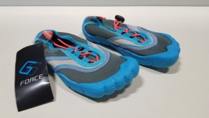 30 X BRAND NEW G FORCE BLUE/ CORAL AQUA SHOES IN VARIOUS SIZES IE JUNIOR 11, J3 AND JUNIOR 13 ETC