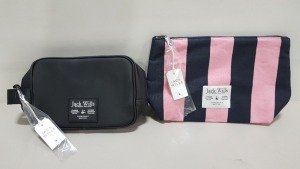 13 PIECE MIXED JACK WILLS BAG AND POUCH LOT CONTAINING 3 X HAYLE LARGE PINK NAVY STRIPED POUCHES AND 10 X LOUGHTON BLACK RUBBERISED WASHBAGS