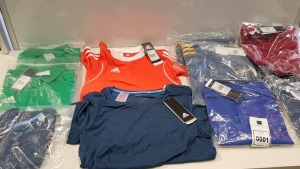 11 PIECE MIXED ADIDAS KIDS CLOTHING LOT CONTAINING POLO SHIRTS AND T SHIRTS IN VARIOUS STYLES AND SIZES