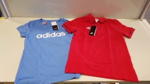 10 PIECE MIXED ADIDAS KIDS CLOTHING LOT CONTAINING 6 X BLUE T SHIRTS AND 4 X RED POLO SHIRTS IN VARIOUS SIZES