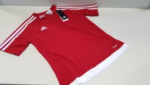 9 X BRAND NEW ADIDAS KIDS RED AND WHITE STRIPED JERSEY AGE 11-12 AND 13-14 (MAINLY 11-12)