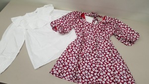 19 PIECE MIXED TOPSHOP CLOTHING LOT CONTAINING 8 X FLOWER PRINT DRESSES UK SIZE 8 RRP £35.00 AND 11 X WHITE LONG SLEEVED TOPS UK SIZE 8 RRP £29.00 (TOTAL RRP £599.00)