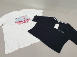 16 PIECE MIXED JACK WILLS CLOTHING LOT CONTAINING 7 X LOWTON BLACK CROP T SHIRTS UK SIZE 10 AND 8 X HONG KONG LOCATION T SHIRTS SIZE LARGE
