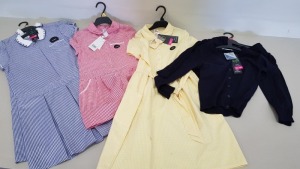 APPROX 350+ PIECES OF KIDS PINAFORES AND JUMPERS IN VARIOUS STYLES AND SIZES IN 15 BOXES