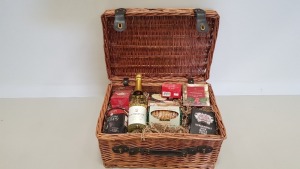 7 X LARGE PICNIC BASKETS WITH 75VL MOONSTONE WHITE SPARKLING WINE - BASKET SIZE 50 X 35 X 20CM - (NOTE: ANY OTHER CONTENTS WILL BE OUT OF DATE)