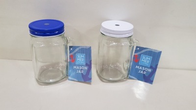 480 X BRAND NEW BOXED SUMMER LIVING GLASS MASON JAR DRINKS GLASS WITH LID - IN 20 BOXES