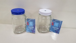 480 X BRAND NEW BOXED SUMMER LIVING GLASS MASON JAR DRINKS GLASS WITH LID - IN 20 BOXES