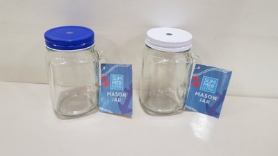 480 X BRAND NEW BOXED SUMMER LIVING GLASS MASON JAR DRINKS GLASS WITH LID - IN 20 BOXES