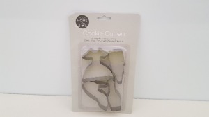 324 X BRAND NEW PACKS OF 4 COOKIE CUTTERS IN VARIOUS STYLES IE DRESS, SHOE, PERFUME AND LIPSTICK ETC IN 9 BOXES