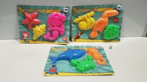 168 X BRAND NEW OUTDOOR SAND MOULD SETS OF 3 TOYS IN MERMAID / SHARK & TOUCAN THEMES - IN 12 BOXES