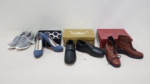 15 PIECE MIXED SHOE LOT CONTAINING 12 X DR KELLER TONY BLACK SHOES UK SIZE 9, 1 X SALVATION TAN LEATHER SHOES AND F&F GREY SENSITIVE SOLE SHOES UK SIZE 8 ETC
