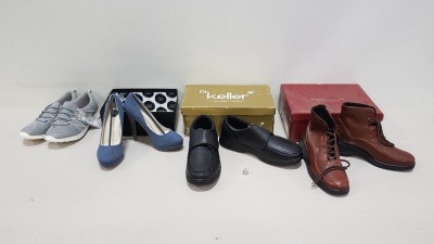 15 PIECE MIXED SHOE LOT CONTAINING 12 X DR KELLER TONY BLACK SHOES UK SIZE 9, 1 X SALVATION TAN LEATHER SHOES AND F&F GREY SENSITIVE SOLE SHOES UK SIZE 8 ETC