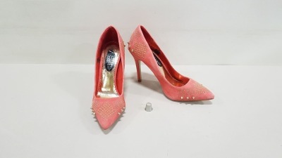 12 X BRAND NEW PINK STUDDED HEELS IN VARIOUS SIZES RRP £46.00 (TOTAL RRP £552.00)